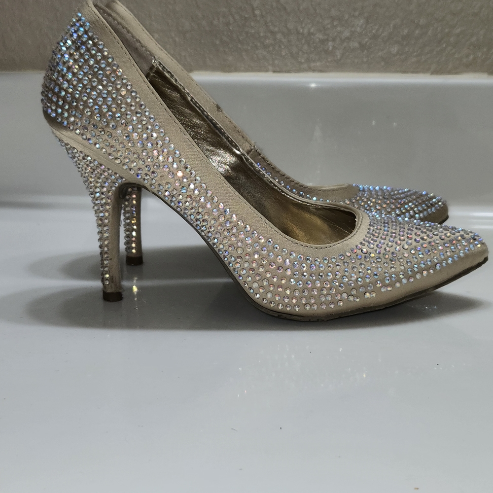 Candie's Sparkling Rhinestone Heels - Silver and Cream